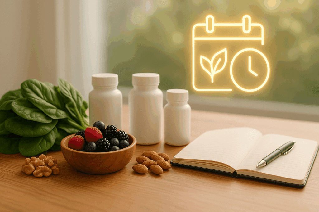 "Bottles of herbal supplements on a table with a label highlighting the Best Herb for ADHD"