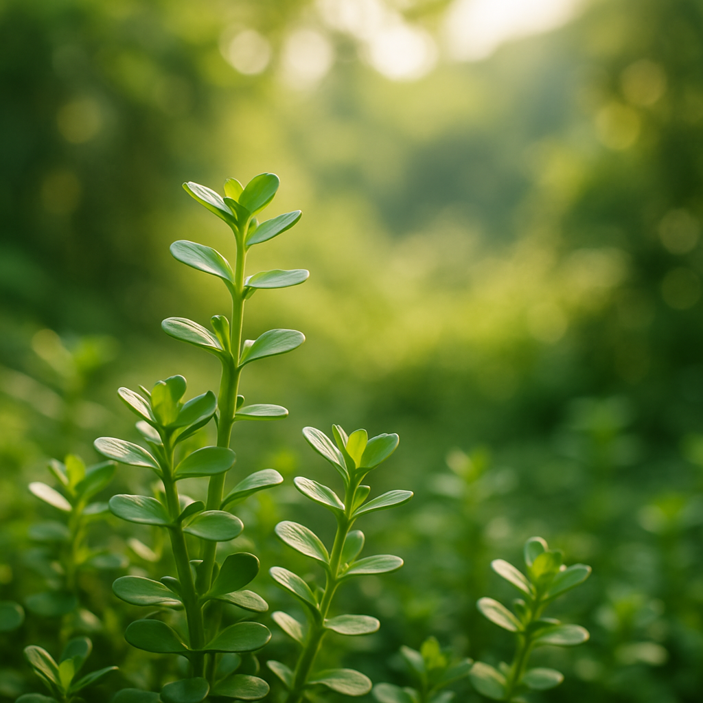Close-up of Bacopa monnieri plants growing naturally in sunlight, representing where to buy Bacopa monnieri from trusted sources."
