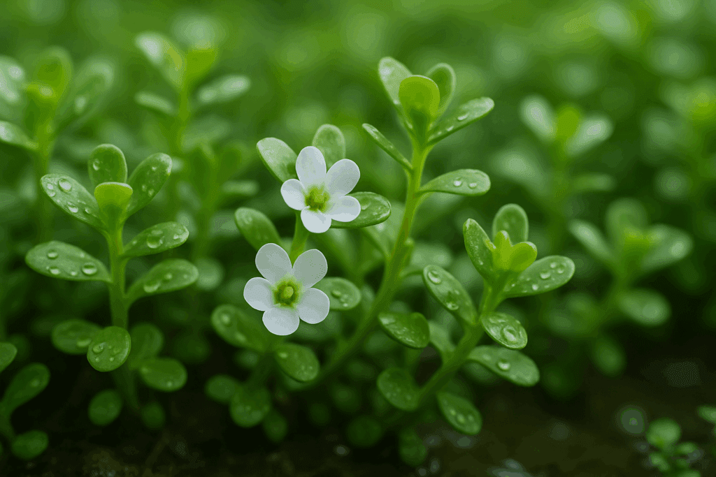 Fresh Bacopa monnieri leaves in a natural setting, representing the best herb for ADHD and memory enhancement