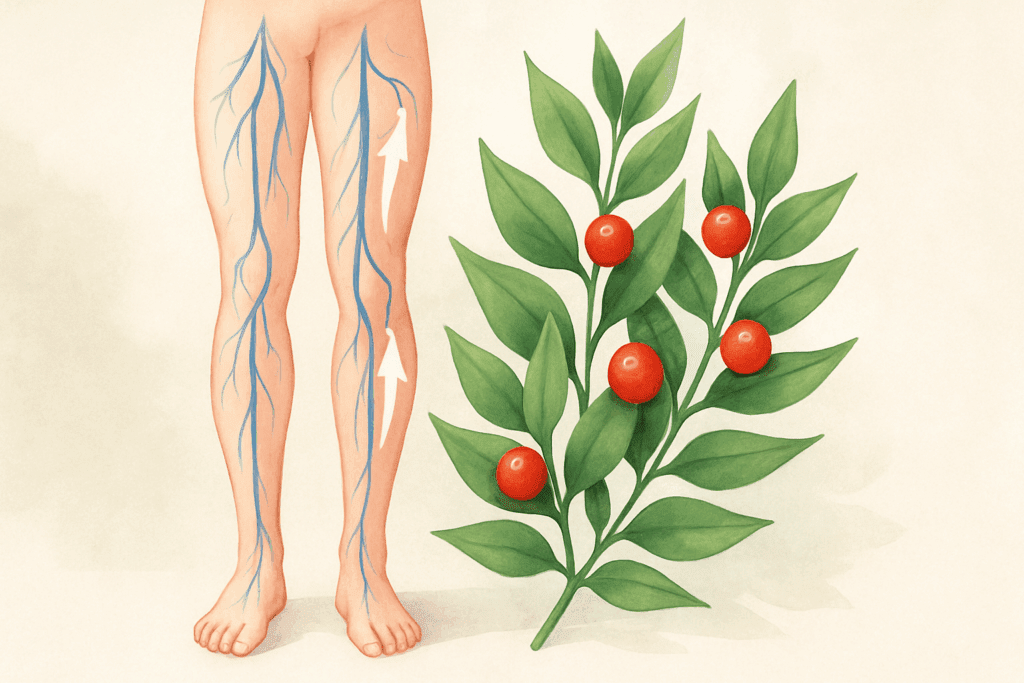 Fresh ginger root beside gently flowing blood vessels, showcasing ginger as one of the best herbs for circulation and anti-inflammatory benefits.