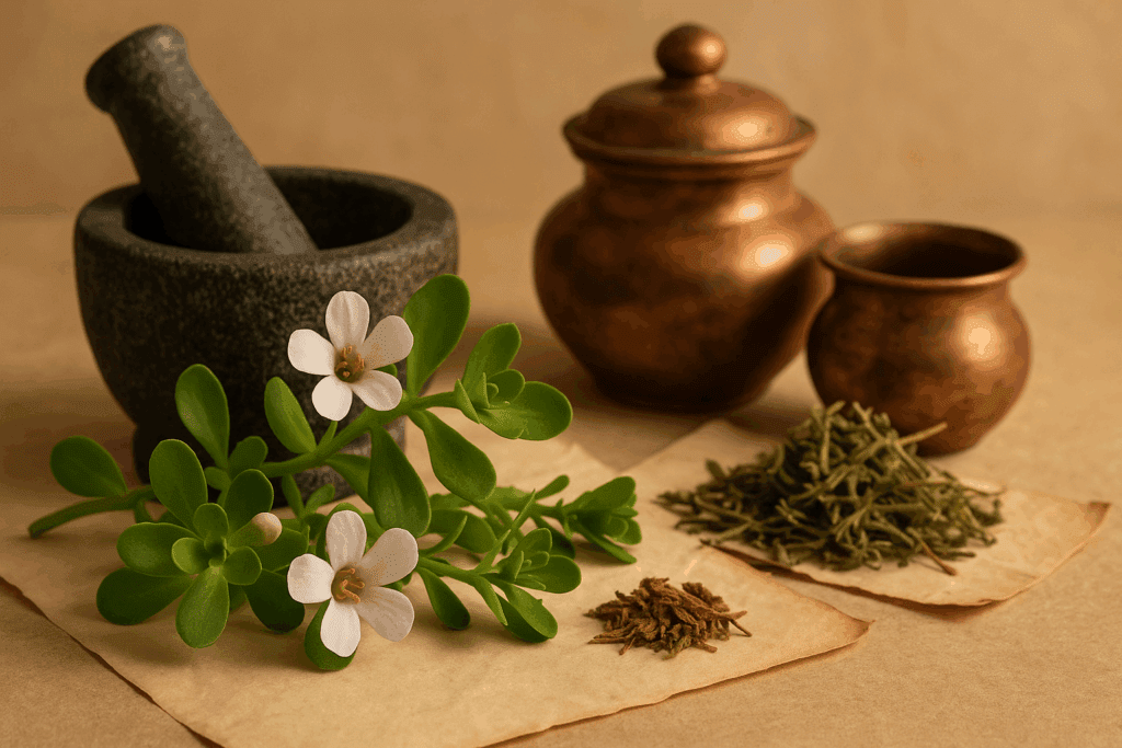 Artistic brain illustration with herbal plants and neuron pathways, highlighting scientific research on the best herb for ADHD.