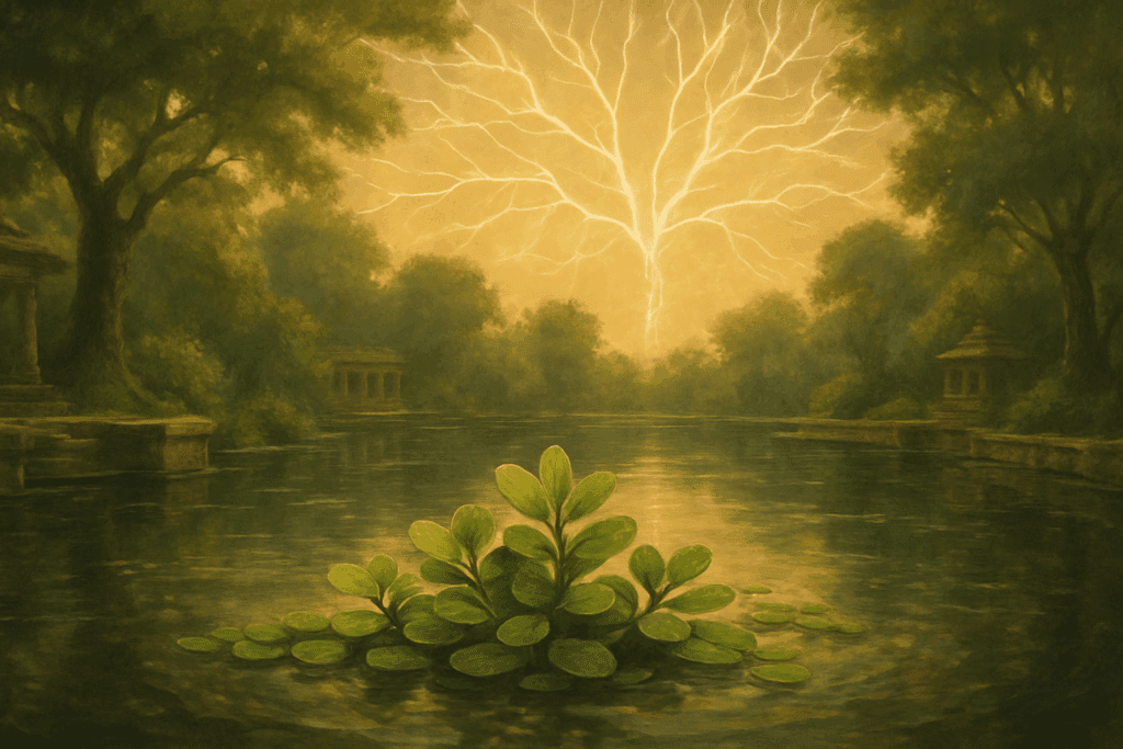 Bacopa Monnieri plant growing in a serene water garden, highlighting its cognitive benefits as one of the herbs for ADHD in women