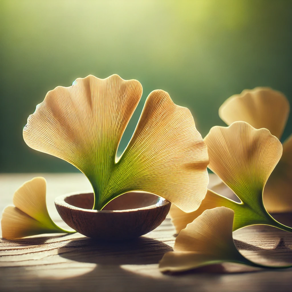"Ginkgo biloba leaves representing cognitive enhancement and mental clarity, part of the best herbs for ADHD in women.