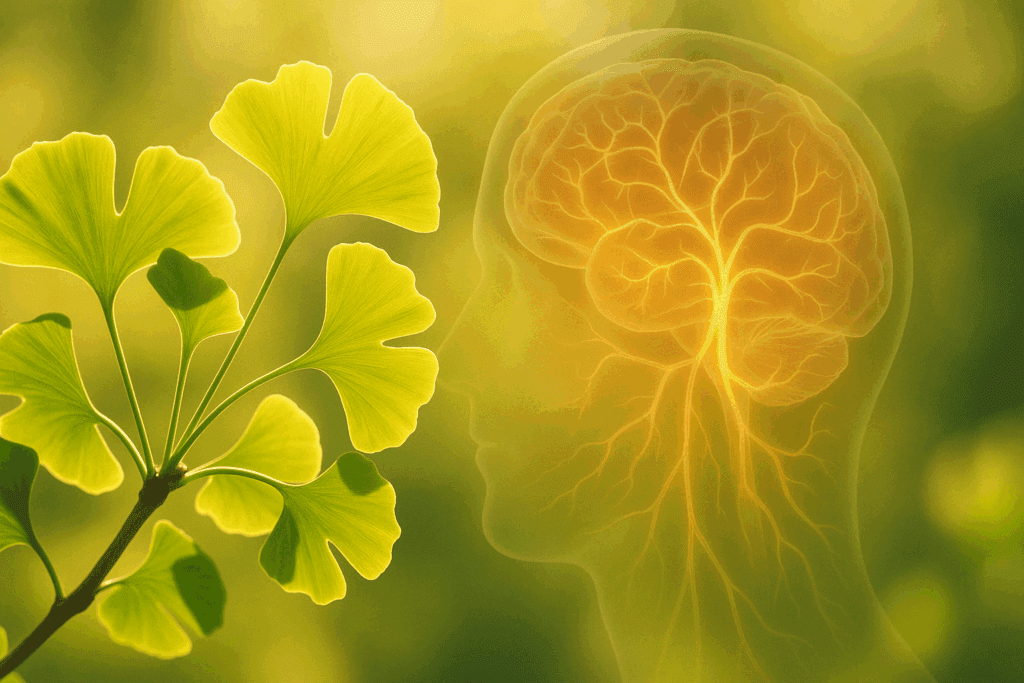 Close-up of Ginkgo biloba leaves symbolizing improved blood flow and one of the best herbs for ADHD focus support