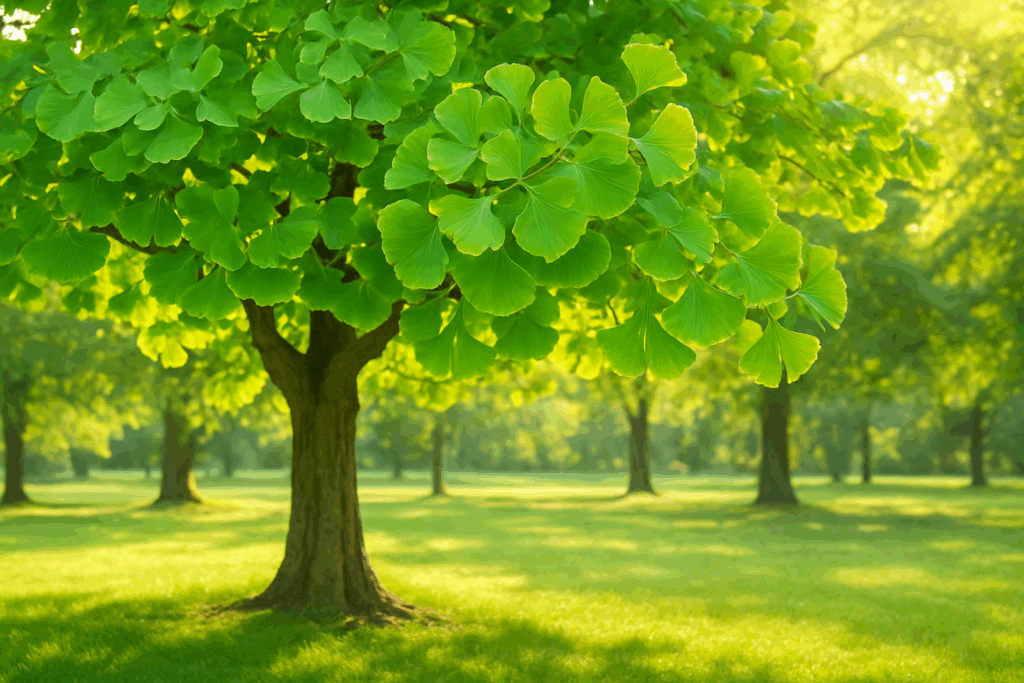 "Close-up of Ginkgo biloba, Bacopa monnieri, and Rhodiola rosea, representing the best herbs for improving focus and memory in women with ADHD, displayed in a clean, minimalist setting."