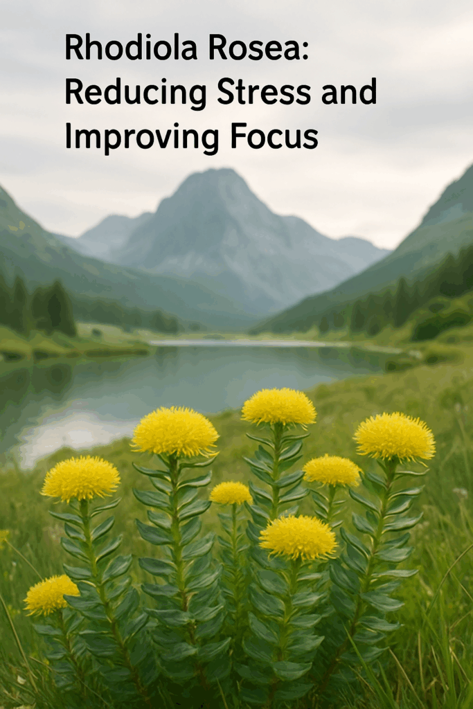 "A person engaging in active recall exercises, surrounded by herbs known to retrieve memory, such as Rhodiola Rosea and Lion's Mane Mushroom."