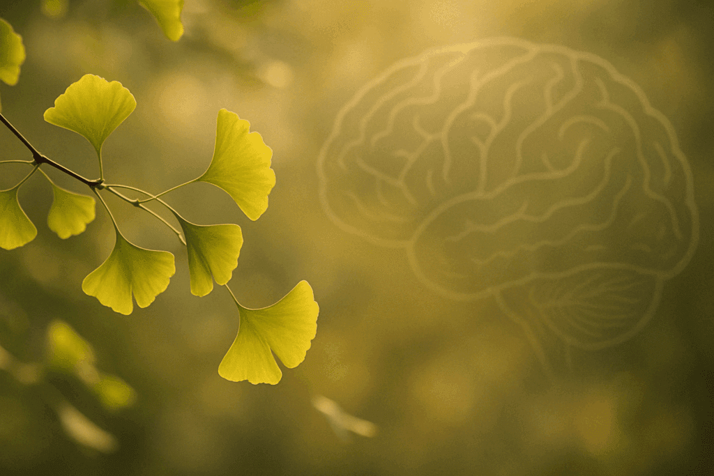 Close-up of Ginkgo biloba leaves in sunlight, highlighting its role as a contender for the best herb for ADHD and memory support.