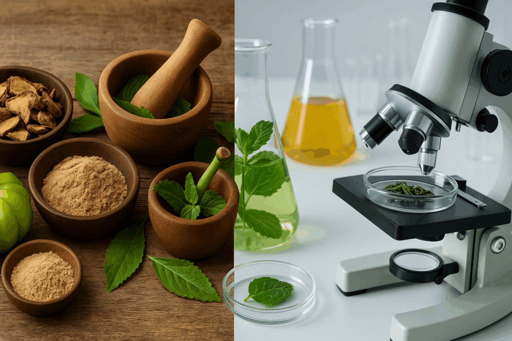 Traditional and modern approaches side by side, showcasing proven herbal remedies for fat absorption and appetite control.