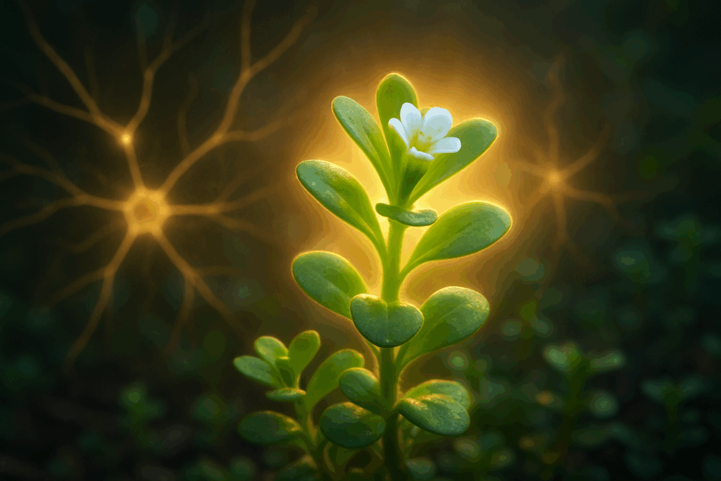 Close-up of Bacopa Monnieri plant symbolizing its role as the best herb for ADHD and cognitive support.