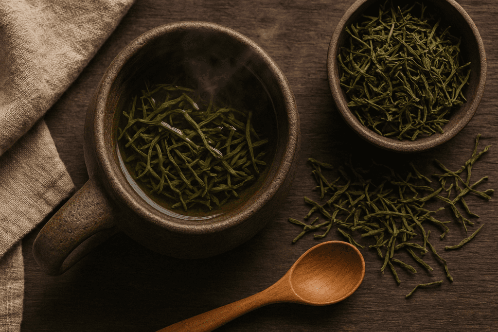 Ayurvedic preparation scene with bacopa monnieri tea and brahmi tea surrounded by calming traditional wellness elements