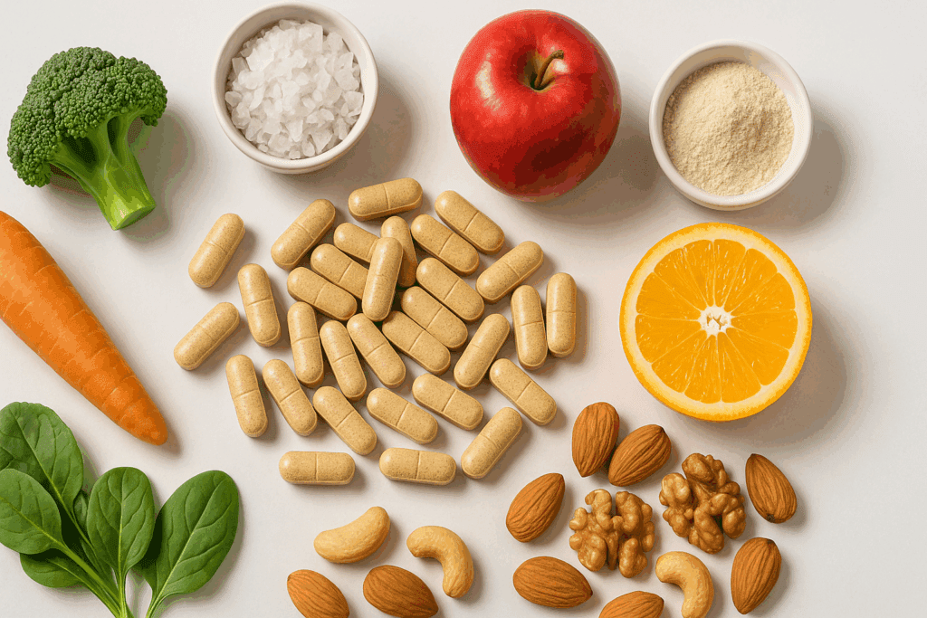 Natural multivitamins and nutrient-rich foods supporting brain function alongside the best herb for ADHD