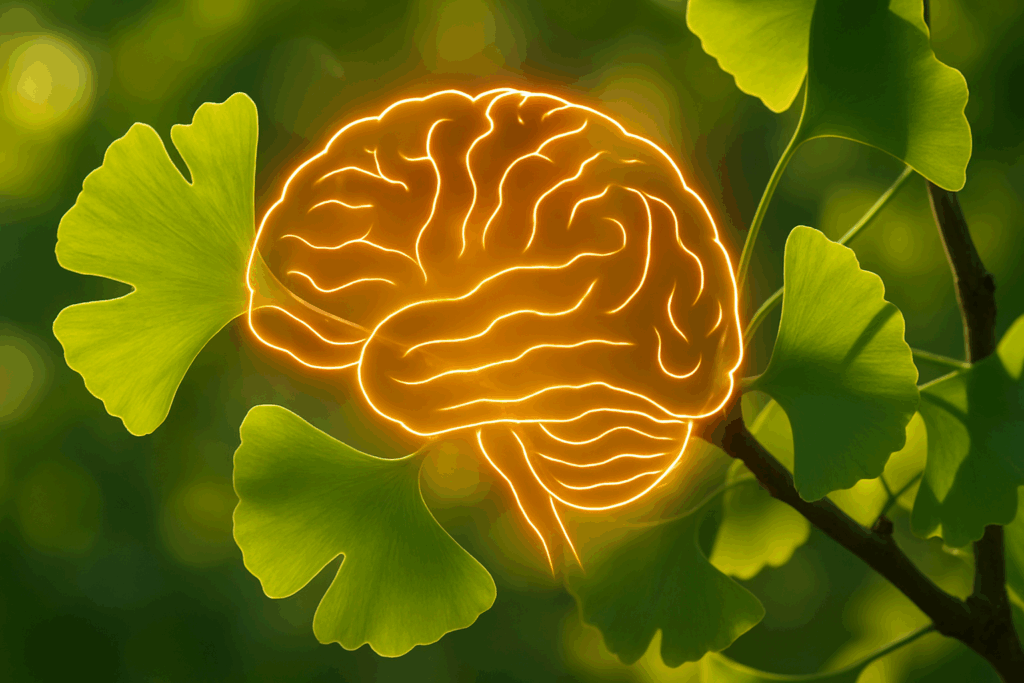 Close-up of Bacopa monnieri leaves with glowing neurons, showcasing its role as a potential best herb for ADHD.