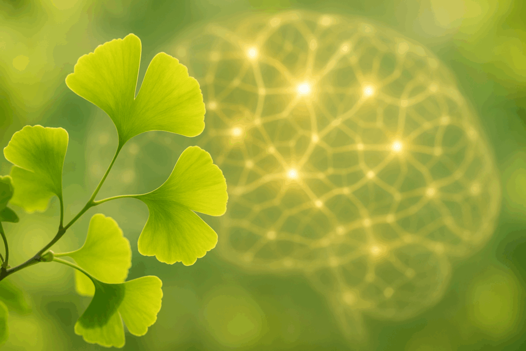 Flat-lay of Ginkgo biloba, Rhodiola, Bacopa, Panax ginseng, and Gotu kola arranged side by side to compare the best herb for ADHD