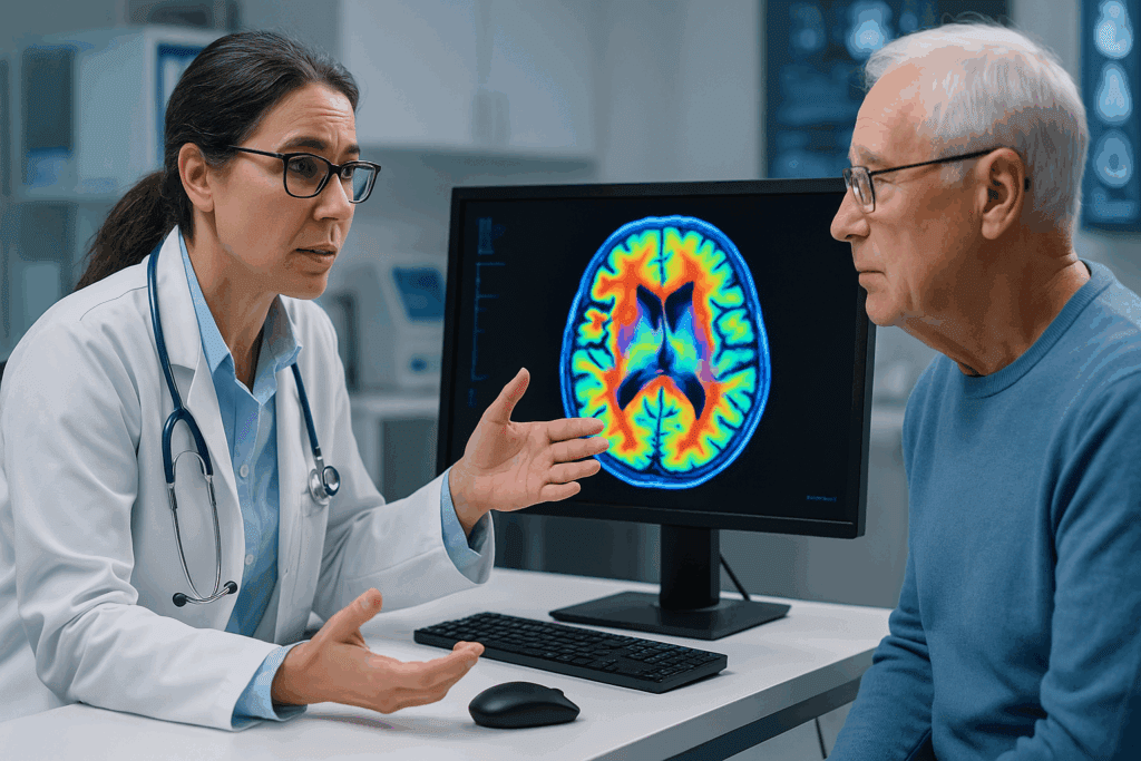 Infographic showing steps in diagnosing memory issues, from cognitive testing to treatment, focused on what type of doctor should I see for memory problems.