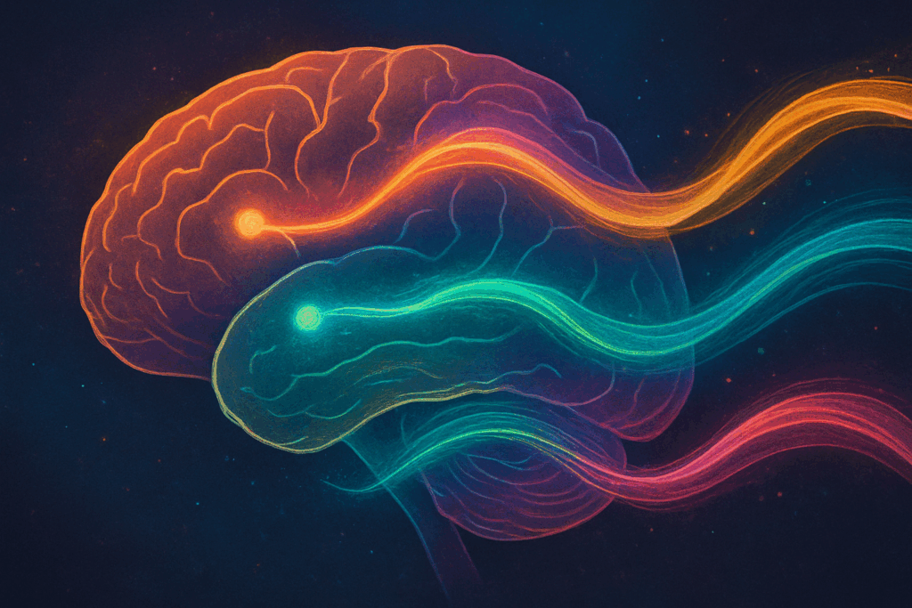 "Abstract brain illustration with colorful waves representing neurotransmitters, symbolizing Natural Vyvanse Alternatives."