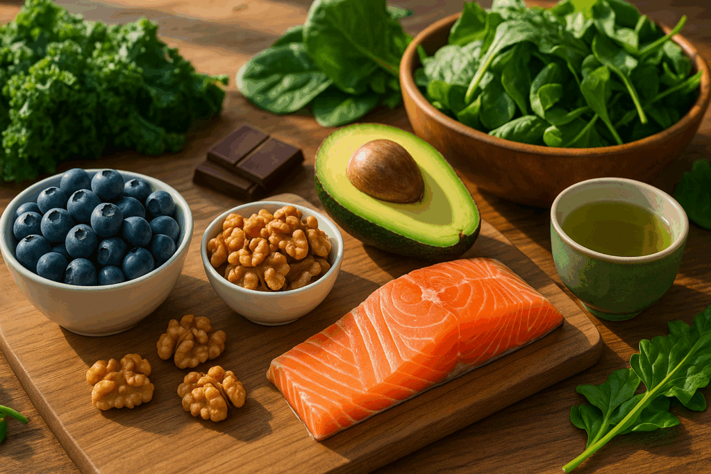 Healthy green smoothie with leafy greens and avocado promoting Top Natural Foods That May Support Decision Making in Business Management and Boost Manager Decisions