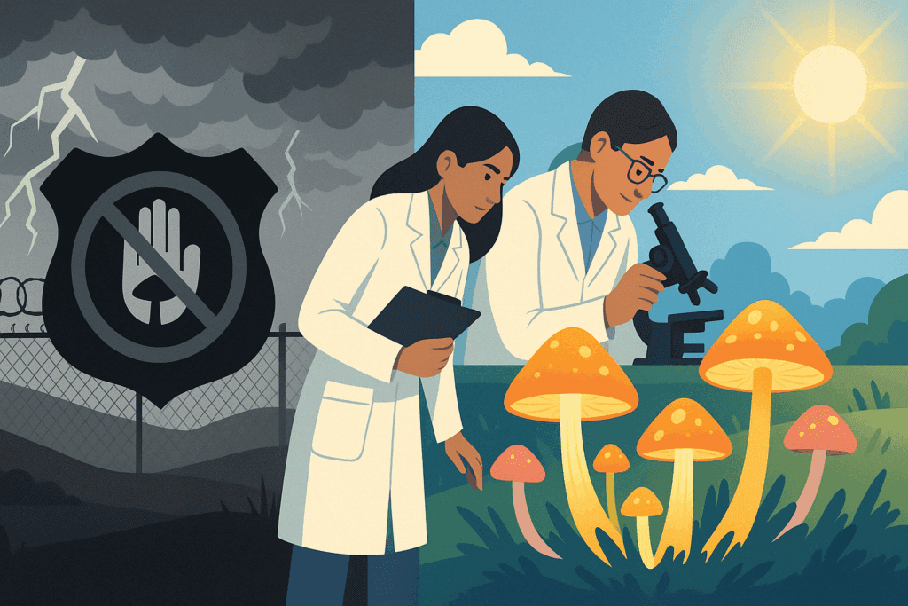 Supportive therapy setting with older adult and clinician, illustrating compassionate care in psilocybin and dementia treatment models.