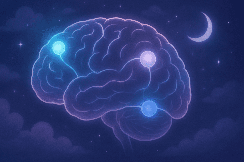 Abstract brain with glowing serotonin and GABA pathways showing how Bacopa Monnieri and Sleep are influenced by neurotransmitters