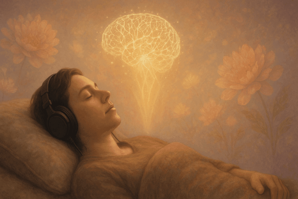 Person in psychedelic-assisted therapy session visualizing emotional release linked to psilocybin and serotonin brain activity