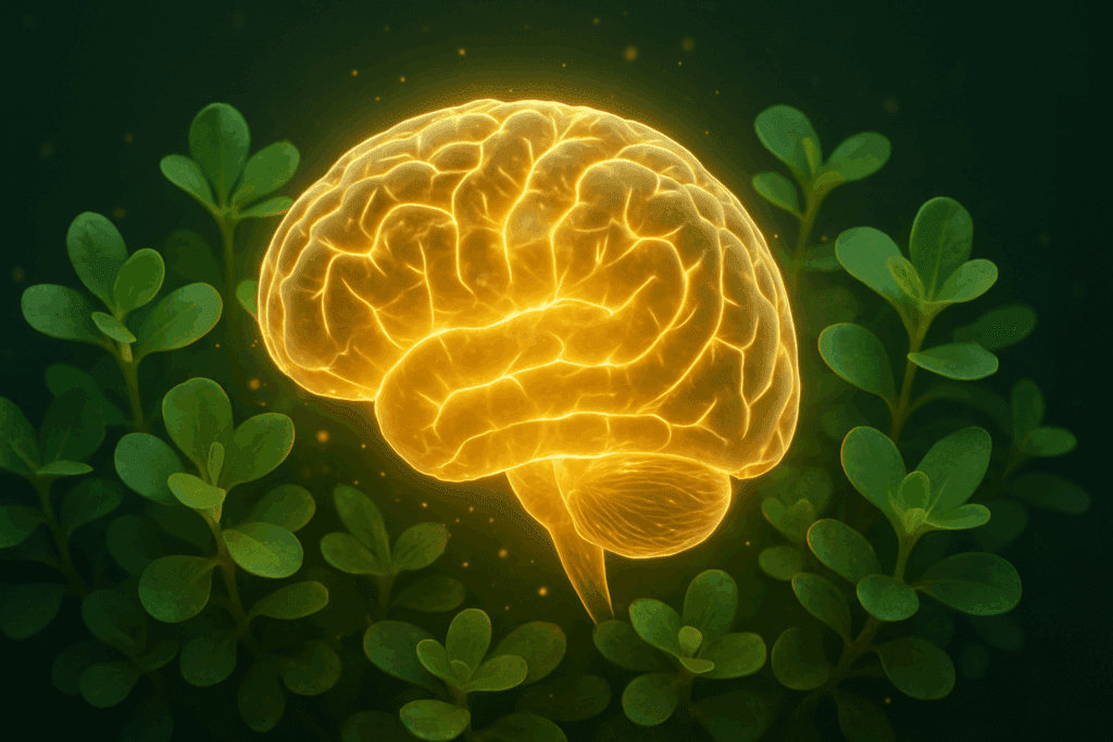 "Herbal nootropic capsules with Bacopa Monnieri leaves on a wooden table, representing where to buy Bacopa Monnieri for cognitive wellness"