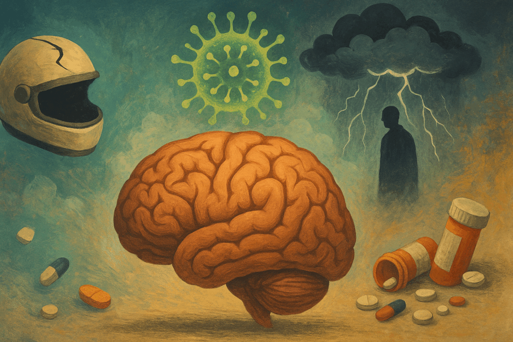 "Diagram contrasting short-term and long-term memory problems in amnesia vs dementia patients"