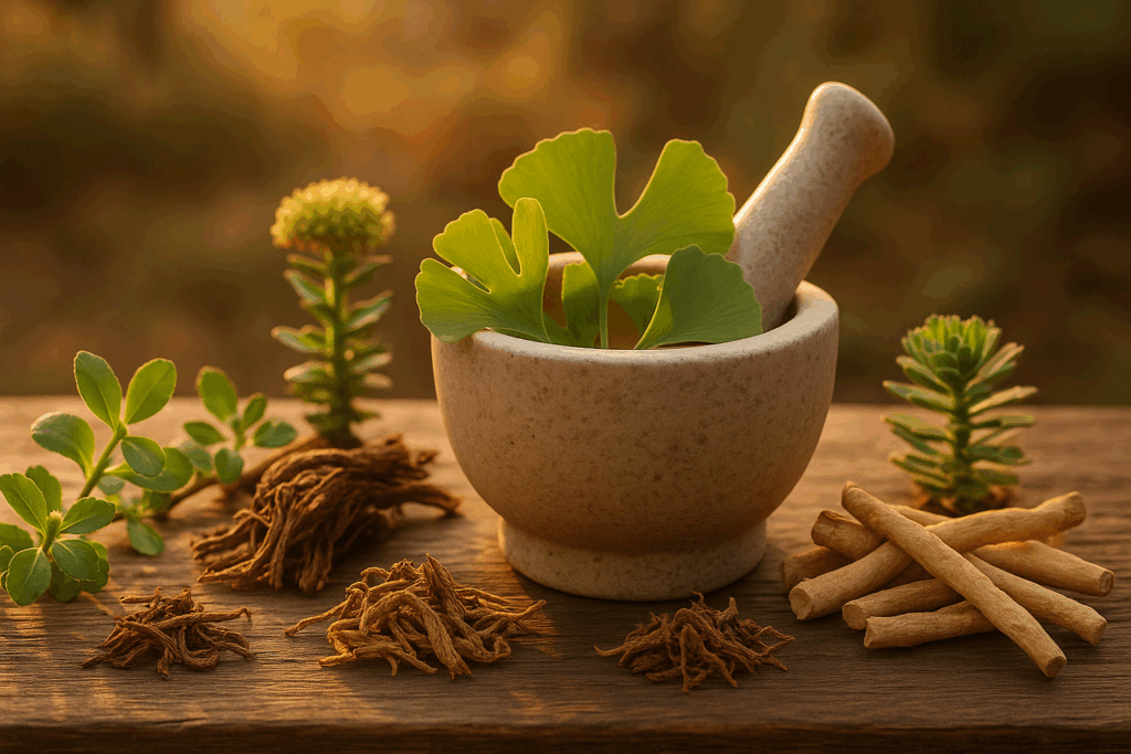 Healthy brain concept with natural herbs and omega-3 foods designed to define decision making and boost cognitive clarity
