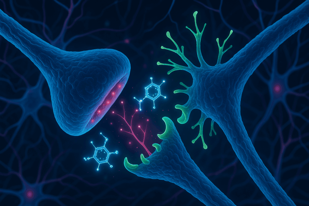Glowing psilocybin mushrooms integrated with neural networks in a surreal forest, symbolizing psilocybin neurogenesis and brain connectivity