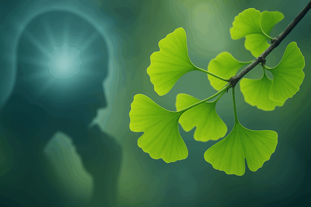 Close-up of Ginkgo biloba leaves glowing in sunlight, highlighting its role as a potential best herb for ADHD