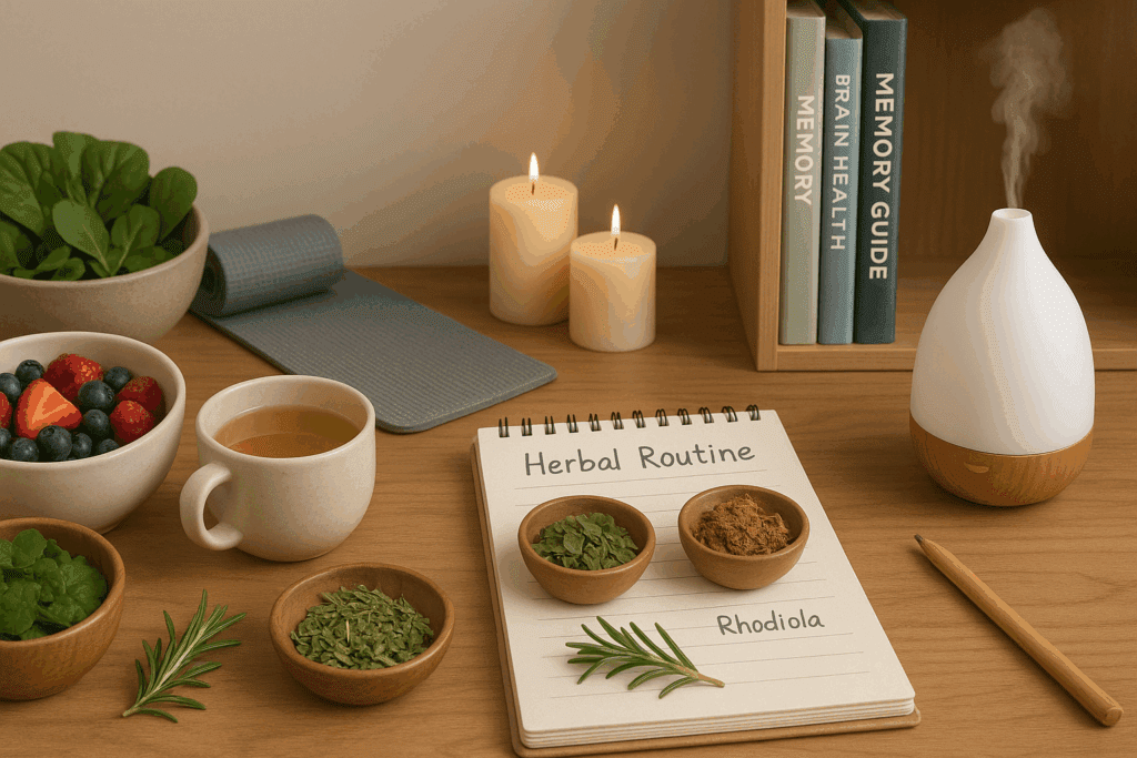 "Herbal tea and capsule blend prepared with calming herbs for ADHD in women"
(Perfect for usage/preparation scenes involving natural supplements.)