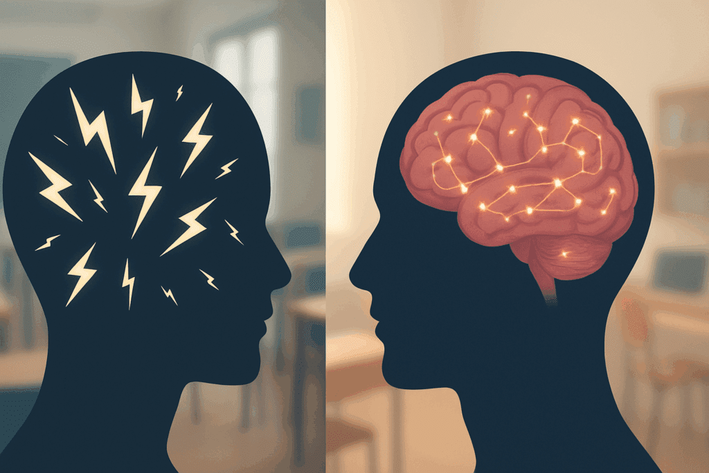 Herbal plants like Bacopa, Ginkgo biloba, and Rhodiola surrounding a glowing brain, symbolizing the best herb for ADHD and natural cognitive support