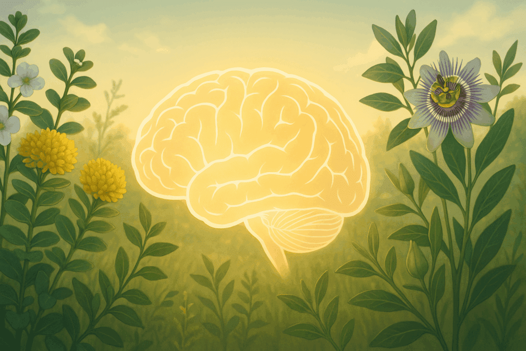 Illustration of an overstimulated brain showing neurotransmitter imbalance relevant to the best herb for ADHD