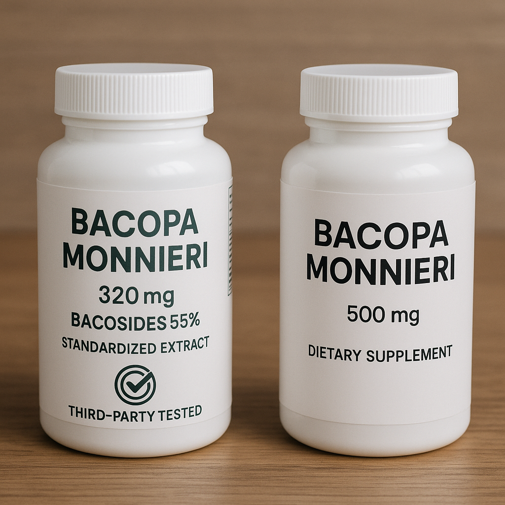 "Where to buy Bacopa Monnieri – A comparison of two Bacopa Monnieri products, highlighting clear labeling and product transparency versus vague claims."