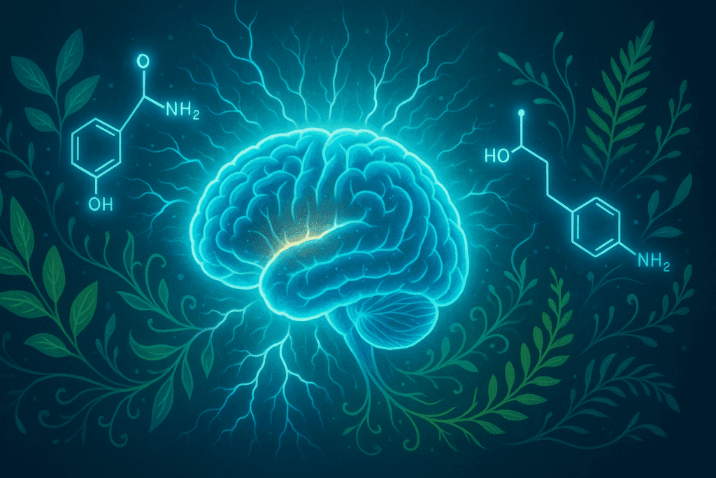 "Conceptual brain-shaped collage of natural plants symbolizing the best herb for ADHD support"