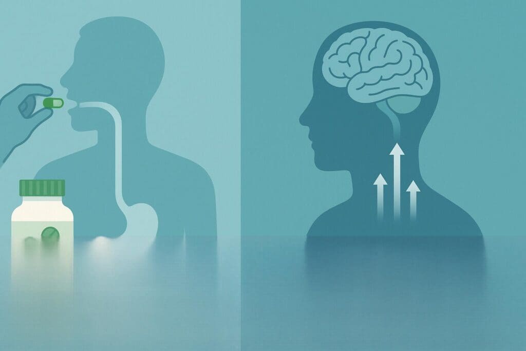 Visual comparison of vitamin absorption and transdermal memory patch delivery methods for the best herb for ADHD