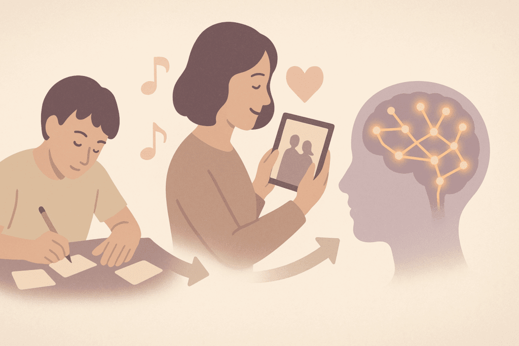 Child practicing memory exercises with a parent, illustrating early strategies on how to remember things you forgot