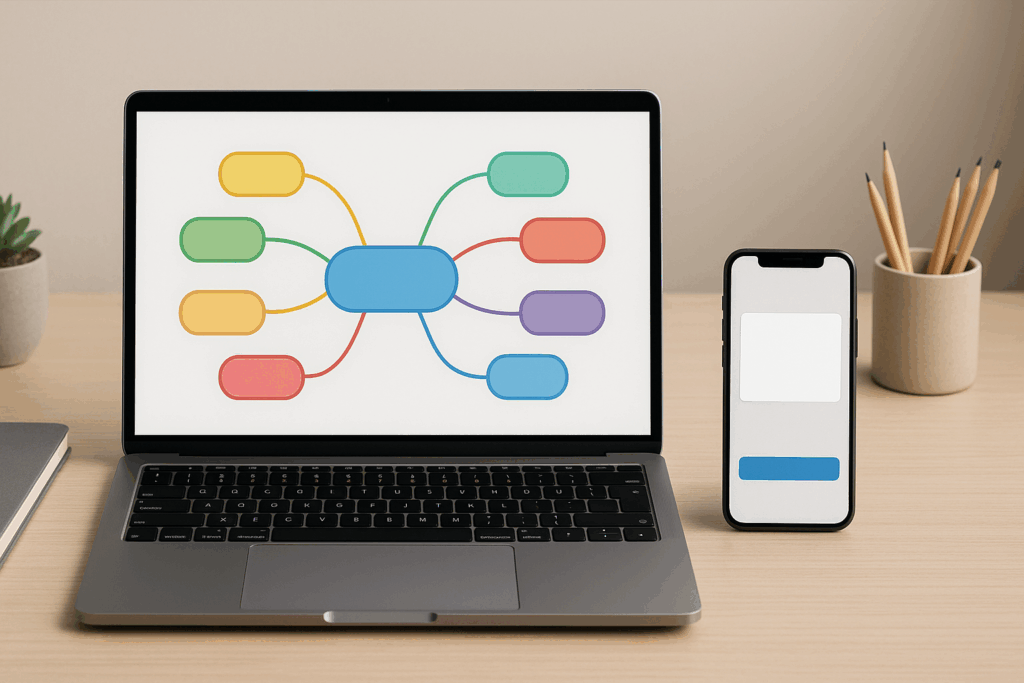 Student using mind-mapping apps and digital flashcards to apply the best study methods to retain information through technology toolz