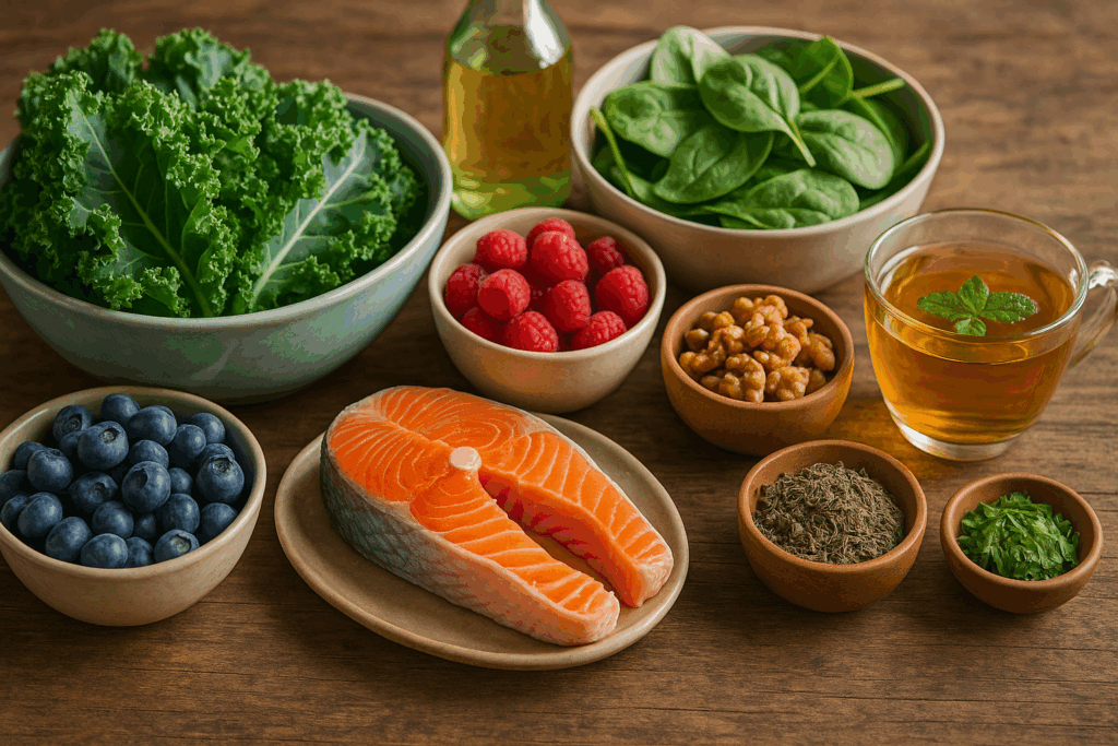"Colorful whole foods like berries, walnuts, and greens supporting holistic brain health in Top Herbs for ADHD in Women"