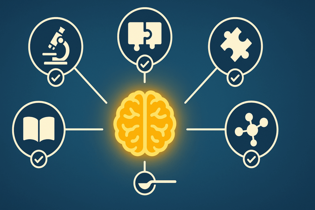 Checklist infographic showing third-party testing, transparency, synergy, bioavailability, and proper dosages connected to a glowing brain, illustrating safe over-the-counter performance enhancers.