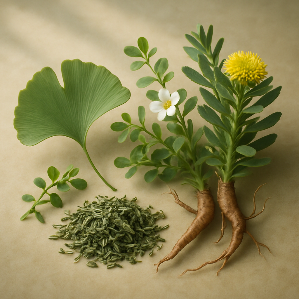 "Herbal supplements for memory enhancement, including Bacopa Monnieri and Lion's Mane Mushroom, shown as part of a daily routine to retrieve memory and boost mental wellness."