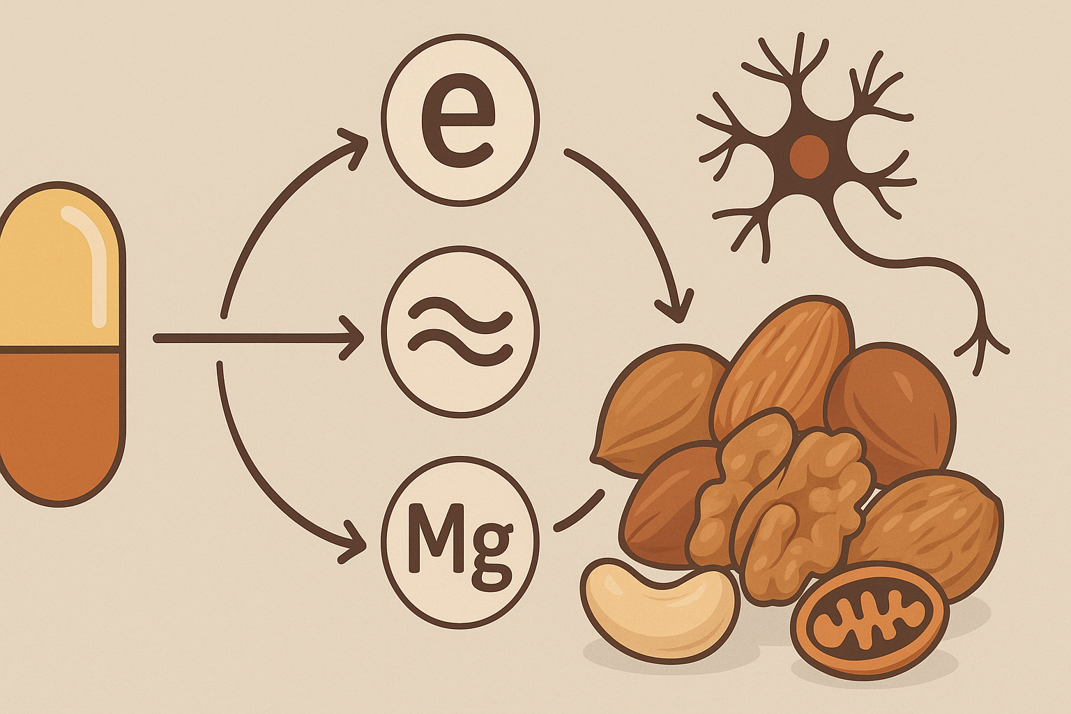 Visual diagram comparing nuts and multivitamins to explain how are nuts good for brain health when paired with supplements