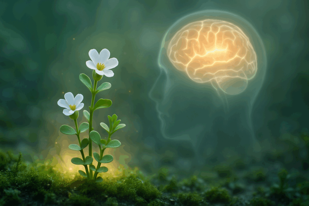 "Bacopa monnieri herb growing in natural surroundings, highlighted as the best herb for ADHD-related focus issues"