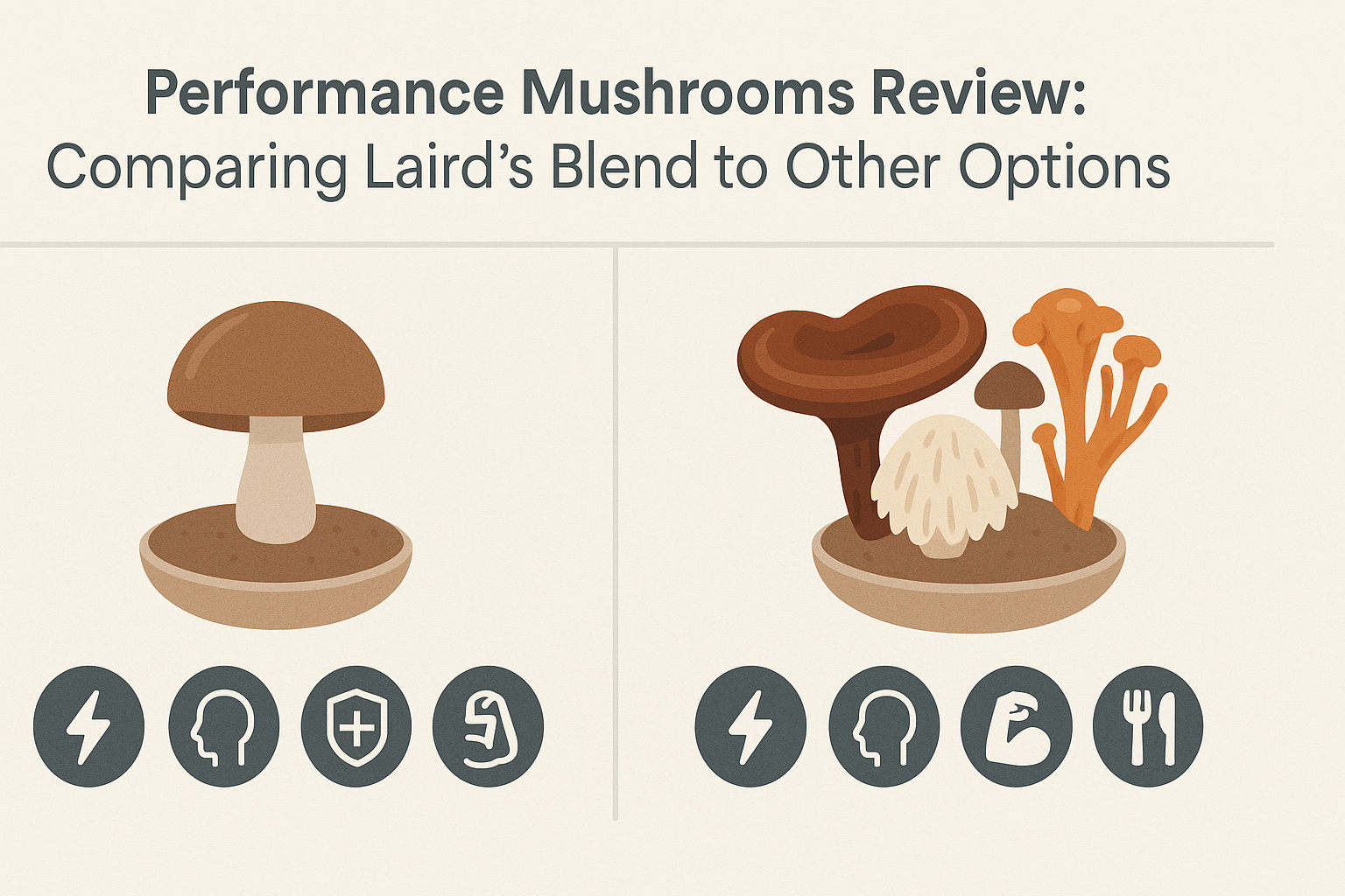 Infographic-style comparison of mushroom supplement types as shown in the Performance Mushrooms Review article