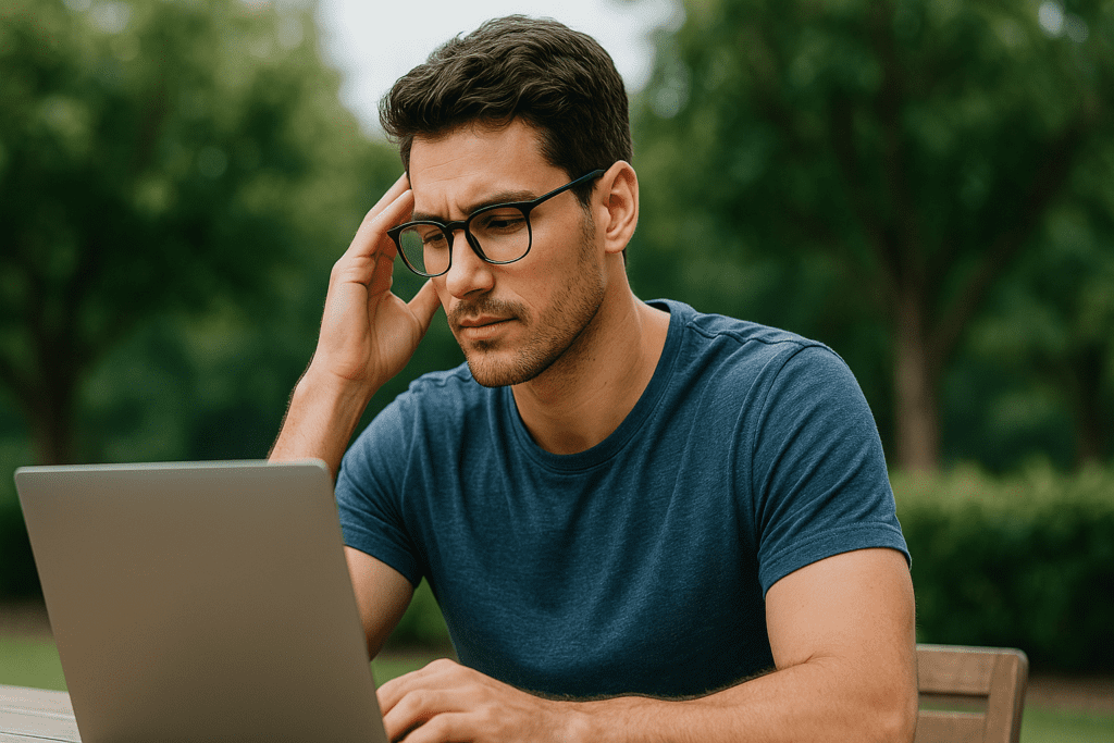 A person engaged in focused work outdoors, embodying the clarity and relaxed alertness associated with the alpha state.