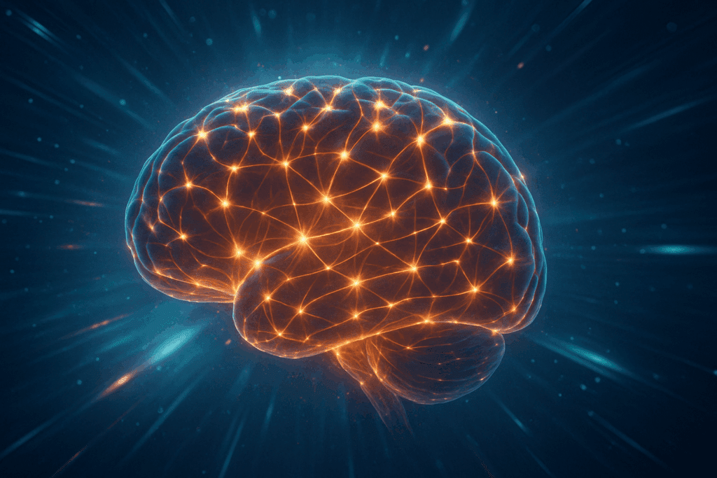 Futuristic digital brain with glowing neural pathways symbolizing enhanced clarity and cognitive function from Alpha GPC