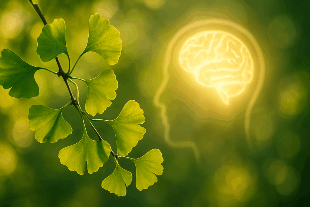 Close-up of Ginkgo biloba leaves glowing in sunlight symbolizing ancient herbal support for improving judgment skills